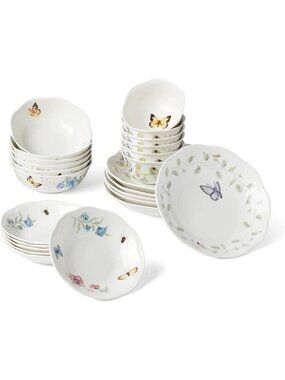 Lenox Butterfly Meadow Porcelain 24-Piece Variety Bowl Set for 6
